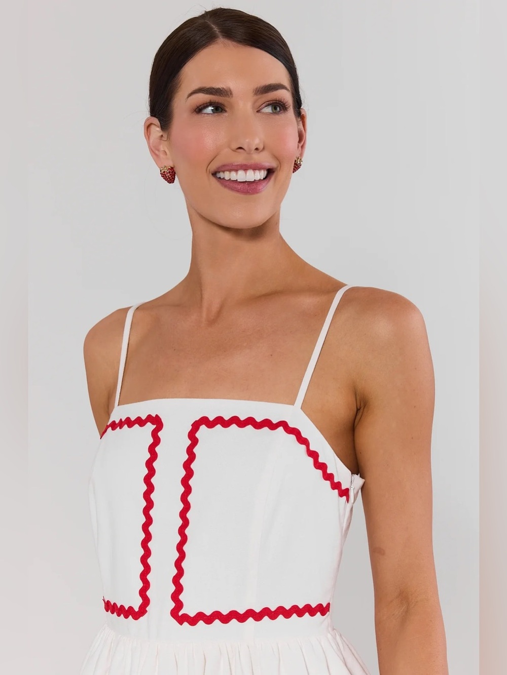 NWT Avara White Contrast Trim Midi Dress Sz S - Picture 2 of 9